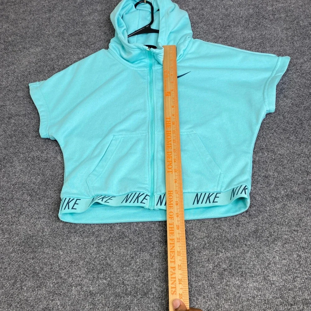 Nike Dri-FIT Girls Full Zip Short Sleeve Hoodie Aqua Blue 859966-446 Large